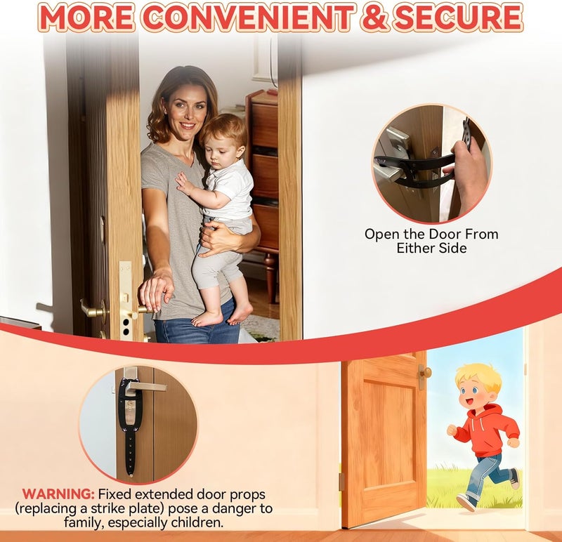 TGIOW Cat Door Latch,2 Pcs Door Prop for Cats to Keep Dogs Out of Litter Box and Food, Preventing Hand Pinching, Cat Door Stopper with 6 Adjustable Straps 2.5-6.5" Wide, Including Door Plate, Black - Image 5
